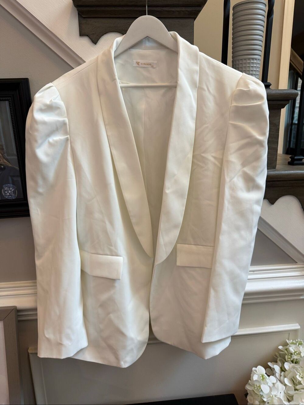 Kirundo White Puff Sleeve Open Front Blazer Jacket sz XXL NWOT